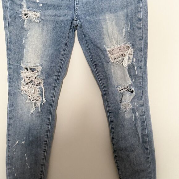 JUDY BLUE Jeans 5 / 27 Lace Patch Mid Rise Distressed Skinny Light Wash JB88432 - Picture 6 of 16